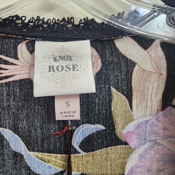 Knox Rose NWT tie front 3/4 bell sleeve floral print coverup woman's size small - Picture 2 of 13
